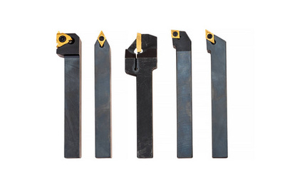 可轉(zhuǎn)位車床工具, 可更換小貼士, 設(shè)置在白色背景上。刀片可旋轉(zhuǎn)到新的切削刃上